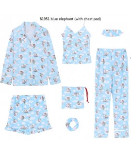 New seven-piece pajamas women's long imitation modal simple letter embroidery home service suit