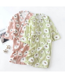 Woman Japanese Style Print Thick Bathrobe 100% Cot...