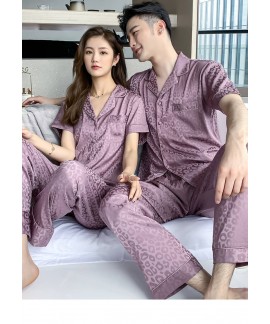 New couple cool feeling pajama silk thin leopard p...