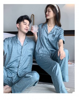 New couple cool feeling pajama silk thin leopard print short-sleeved home service Wholesale