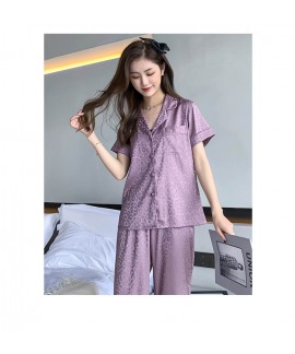 New couple cool feeling pajama silk thin leopard print short-sleeved home service Wholesale