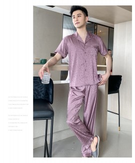 New couple cool feeling pajama silk thin leopard print short-sleeved home service Wholesale