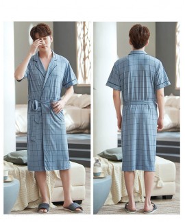 Men's Japanese Green Plaid Kimono Summer Leaves Print Robe Modal Cotton Thin Morning Pajamas For Men Wholesale