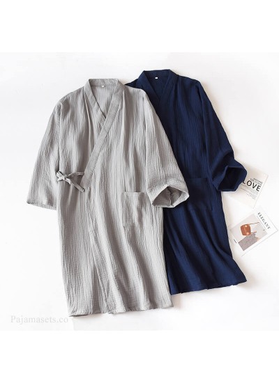 Cotton Double Gauze Nightgown For Men Home Robe Large Size Pajamas Cotton Night wear thin Male Wholesale