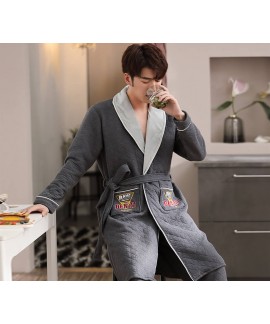 Winter robe new men's three-layer thick printed nightgown and pants suit Wholesale and Retail