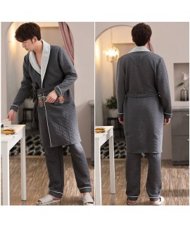 Winter robe new men's three-layer thick printed nightgown and pants suit Wholesale and Retail