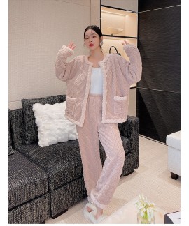 Autumn and winter new ladies flannel pajamas pink ...