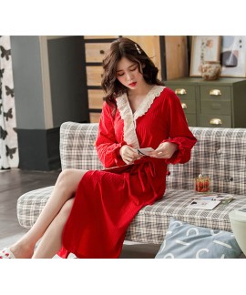 Pure cotton Lace long-sleeved pajamas women spring...