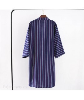 Japanese Thin Men's Gauze Kimono Nightgown Cotton Vertical Stripes Robe Spring and Summer Steamed Sauna Pajama Suit Wholesale