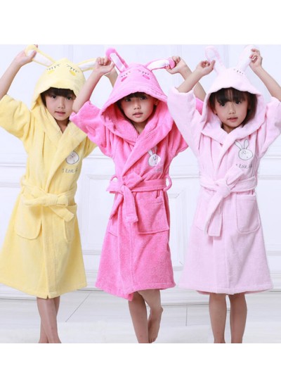 Pure cotton rabbit ears bathrobe thickened children's hooded pajamas Wholesale and Retail