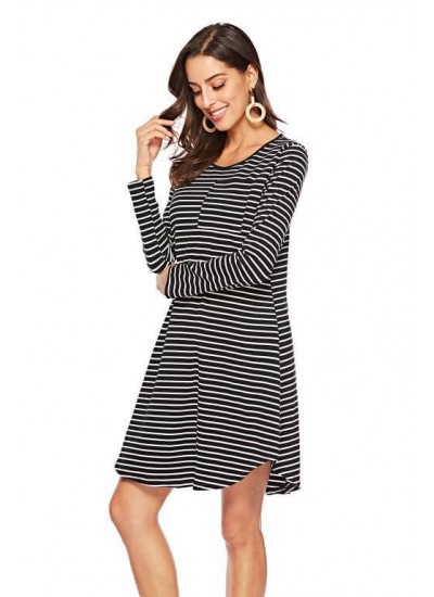 Amazon eBay AliExpress Explosive Female Plus Size Striped Long Sleeve Nightdress Cotton Pajama Wholesale