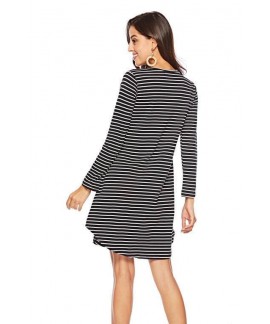 Amazon eBay AliExpress Explosive Female Plus Size Striped Long Sleeve Nightdress Cotton Pajama Wholesale