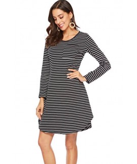 Amazon eBay AliExpress Explosive Female Plus Size Striped Long Sleeve Nightdress Cotton Pajama Wholesale