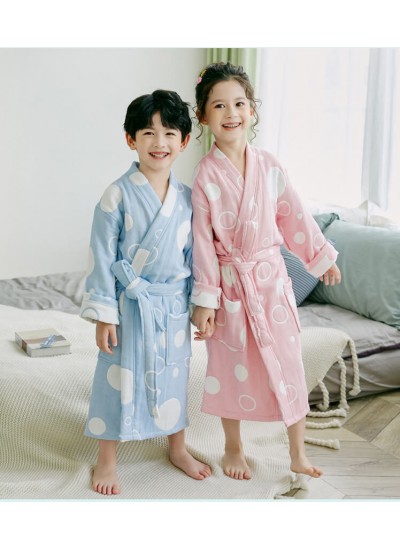 Winter cotton gauze children's bathrobe thickened bubble print long kimono nightgown Wholesale and Retail