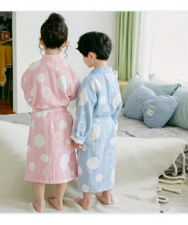 Winter cotton gauze children's bathrobe thickened bubble print long kimono nightgown Wholesale and Retail