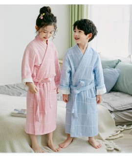 Winter cotton gauze children's bathrobe thickened bubble print long kimono nightgown Wholesale and Retail