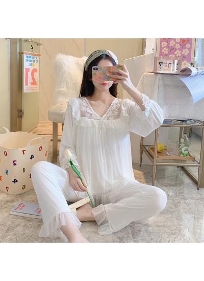 New lace palace princess style pajamas women pure cotton cute home service suit wholesale