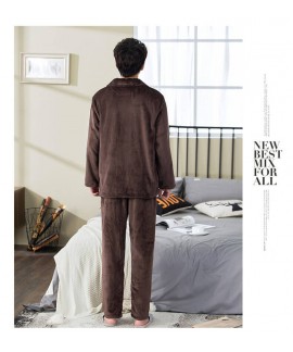 New men's plus size thick flannel simple pure colour striped winter pajamas wholesale