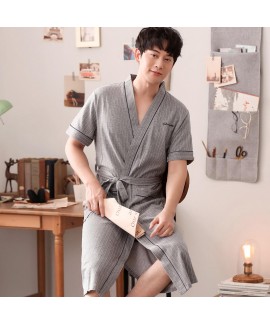 Summer Casual Gray stripes Cotton Men's Nightgown ...