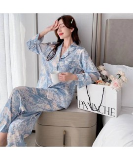 Forest print silk Long encanto pajamas on White an...