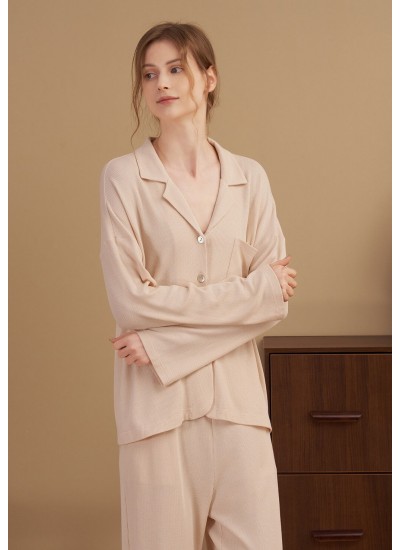 Spring autumn new solid color pajamas female waffle long-sleeved pants set Wholesale and Retail