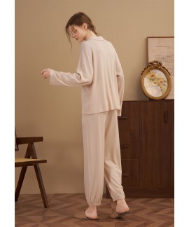 Spring autumn new solid color pajamas female waffle long-sleeved pants set Wholesale and Retail