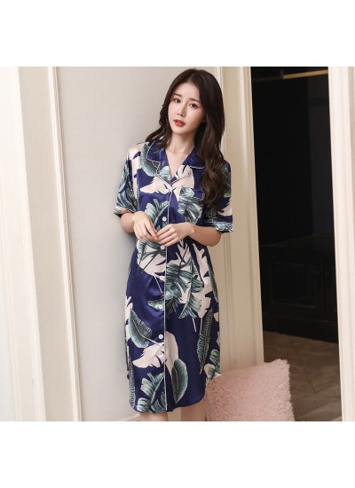 Ice silk leaves shirt thin section Korean version large size nightdress Wholesale and Retail