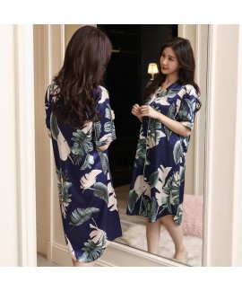 Ice silk leaves shirt thin section Korean version large size nightdress Wholesale and Retail