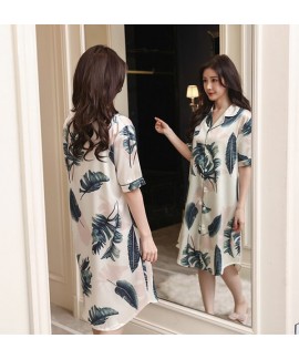 Ice silk leaves shirt thin section Korean version large size nightdress Wholesale and Retail