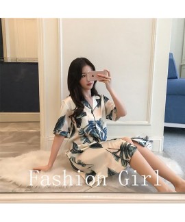 Ice silk leaves shirt thin section Korean version large size nightdress Wholesale and Retail