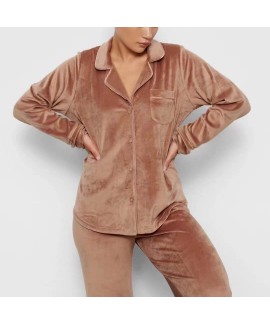 Kardashian pajamas women's double-sided velvet classic shirt-style loungewear Wholesale and Retail