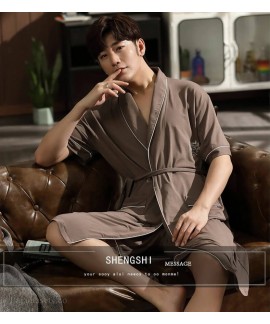 Plus Size Cotton Bathrobe Summer Thin Coffee Men's...