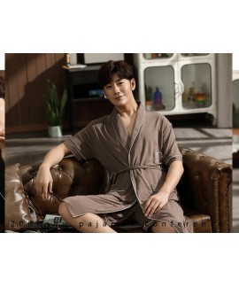 Plus Size Cotton Bathrobe Summer Thin Coffee Men's Modal Nightgown Two-piece Mid-length Pajamas Wholesale