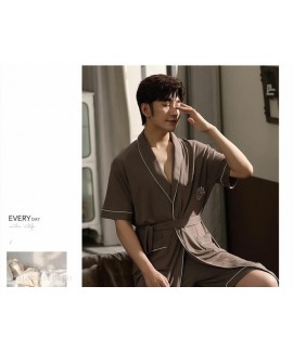 Plus Size Cotton Bathrobe Summer Thin Coffee Men's Modal Nightgown Two-piece Mid-length Pajamas Wholesale