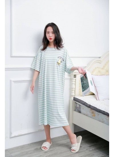 Large Size Striped Fruit Nightdress Female Summer Sweet Short-sleeved Thin Cotton Plus Fat Pregnant Women Pajamas Wholesale
