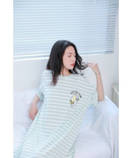 Large Size Striped Fruit Nightdress Female Summer Sweet Short-sleeved Thin Cotton Plus Fat Pregnant Women Pajamas Wholesale