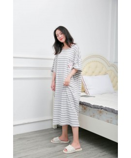 Large Size Striped Fruit Nightdress Female Summer Sweet Short-sleeved Thin Cotton Plus Fat Pregnant Women Pajamas Wholesale