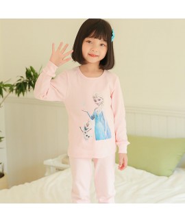 Disney cotton Princess Elsa girl pajamas long-slee...