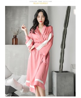 Bathrobe Female Animal Print Ice Silk Long-sleeved Spring Autumn Summer Nightgown Over-the-knee Morning Gown Pajama Wholesale