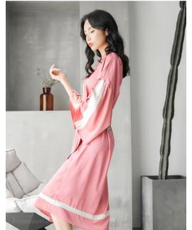 Bathrobe Female Animal Print Ice Silk Long-sleeved Spring Autumn Summer Nightgown Over-the-knee Morning Gown Pajama Wholesale