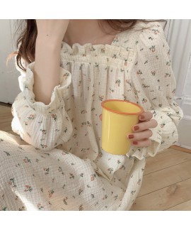 Korea ins print nightgown square neck cotton long-...