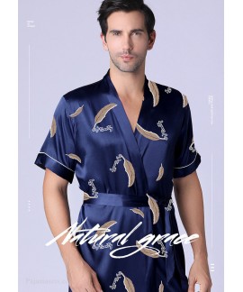 Summer Men's Bathrobe Short-sleeved Navy Nightgown...