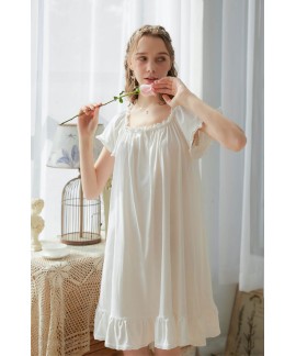 Short-sleeved Cotton Nightdress Female Summer Pala...