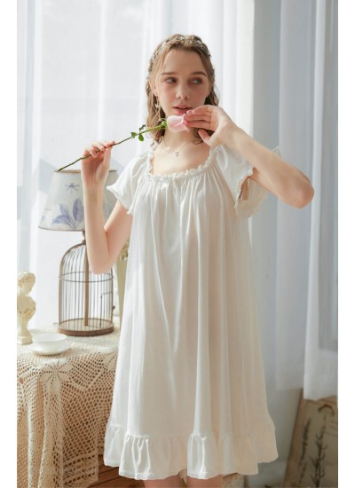 Short-sleeved Cotton Nightdress Female Summer Palace Style Sweet Princess Cute Loose Plus Size Women Pajamas Wholesale