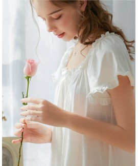 Short-sleeved Cotton Nightdress Female Summer Palace Style Sweet Princess Cute Loose Plus Size Women Pajamas Wholesale