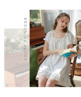 Short-sleeved Cotton Nightdress Female Summer Palace Style Sweet Princess Cute Loose Plus Size Women Pajamas Wholesale