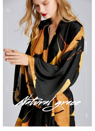 Summer Autumn Long Ice Silk Nightgown Print Female Thin Pajama Women Loose Robe Wholesale