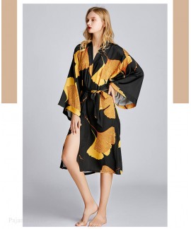 Summer Autumn Long Ice Silk Nightgown Print Female Thin Pajama Women Loose Robe Wholesale