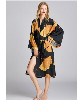 Summer Autumn Long Ice Silk Nightgown Print Female Thin Pajama Women Loose Robe Wholesale