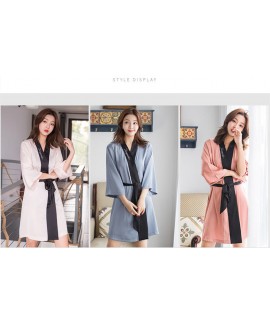 Female Stitching Printed Alphabet Silk Nightgown Spring Summer Thin Women Robe Kimono Wholesale